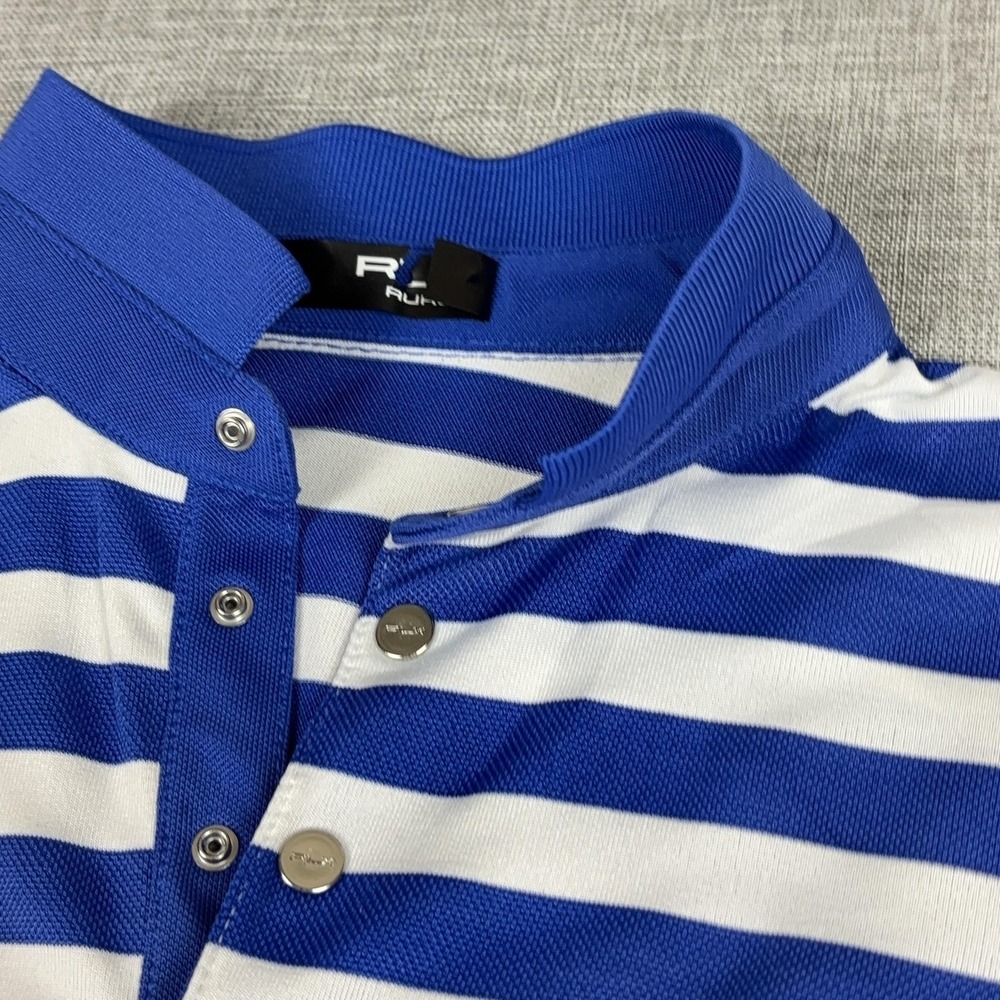 RLX Ralph Lauren Polo Womens S Blue Striped Short Sleeve Collared Snap